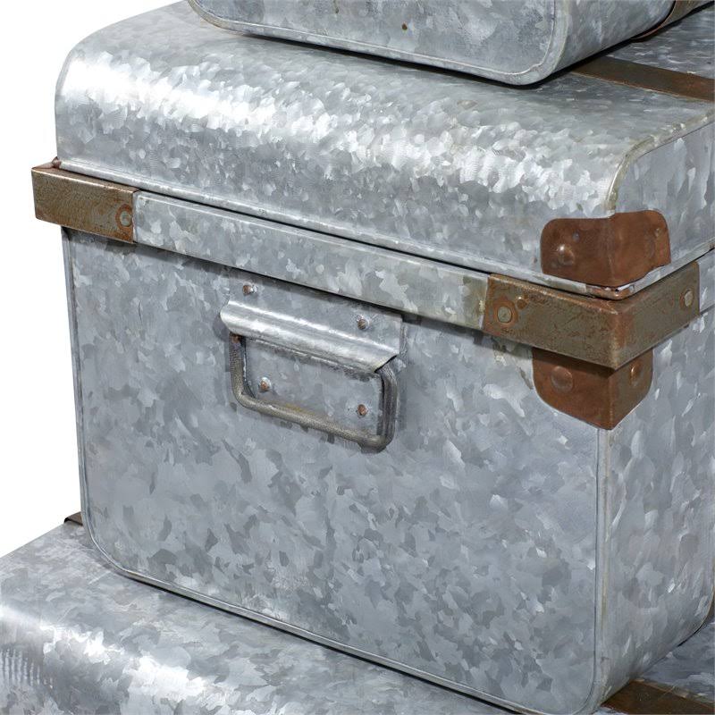 Silver Metal Farmhouse Storage Trunk (Set of 3) T209085