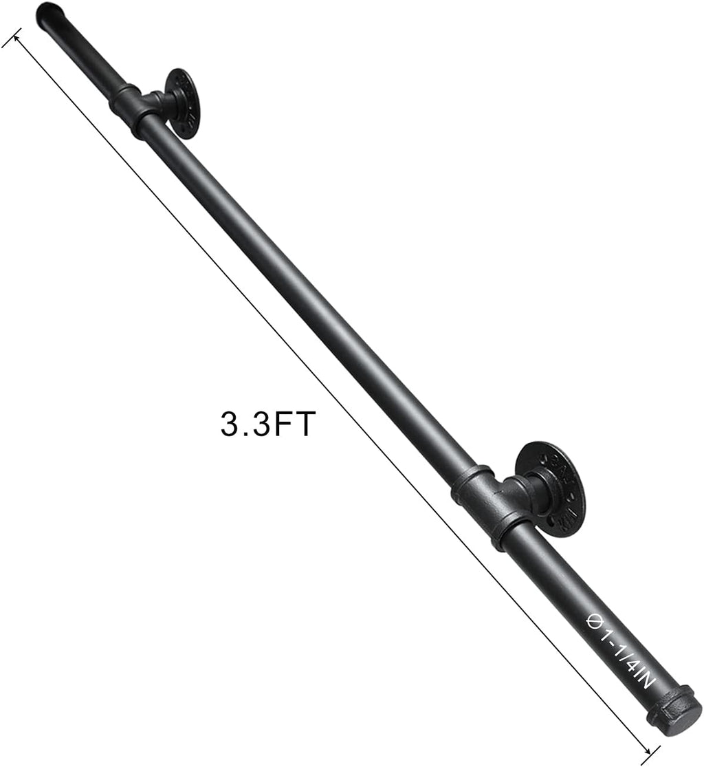 Black Metal Galvanized Steel Staircase Handrail with 4 Wall Mount Support I514012