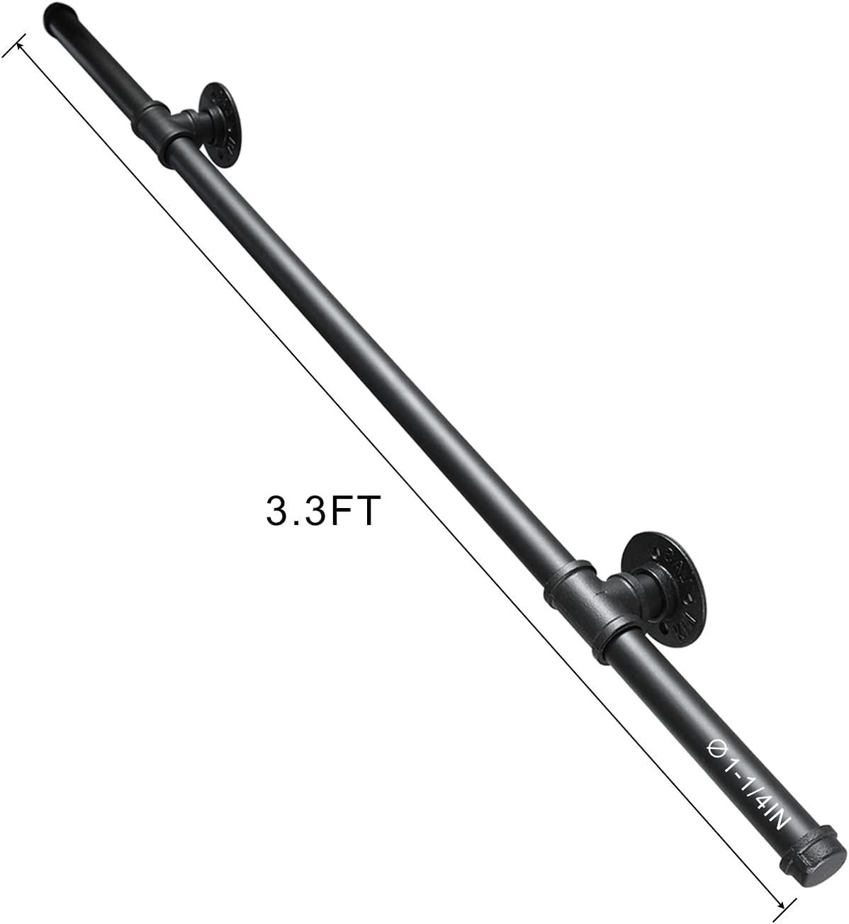 Black Metal Galvanized Steel Staircase Handrail with 4 Wall Mount Support I514012