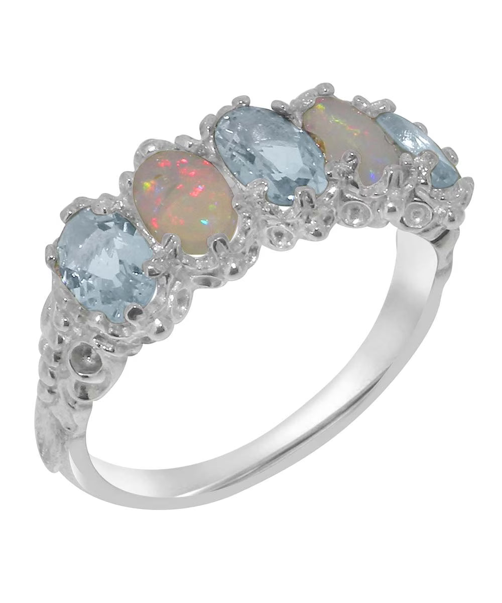 10k White Gold Natural Aquamarine & Opal Eternity Ring H768461