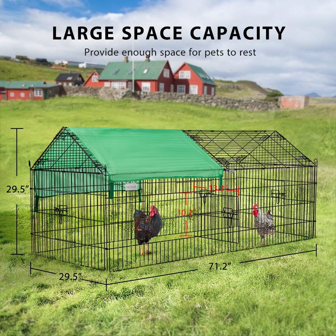 71" x 30" Foldable Metal Chicken Cage Enclosure with Weather Proof Cover I765
