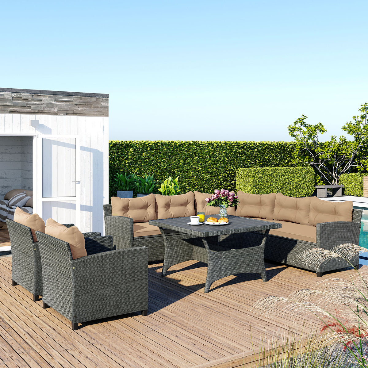 6-Piece Outdoor Wicker Sofa Set with Cushions and Pillows V239122