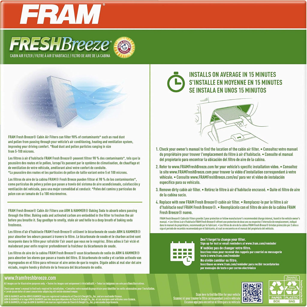 Cabin Air Filter with Arm and Hammer Baking Soda, Pack of 2 D952