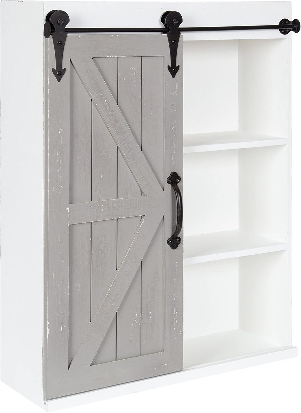White Wood Wall Storage Cabinet with Sliding Barn Door R103