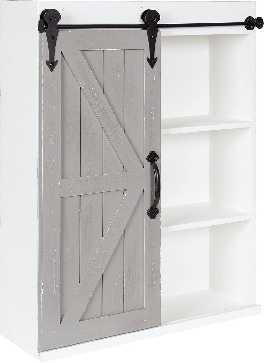 White Wood Wall Storage Cabinet with Sliding Barn Door R103