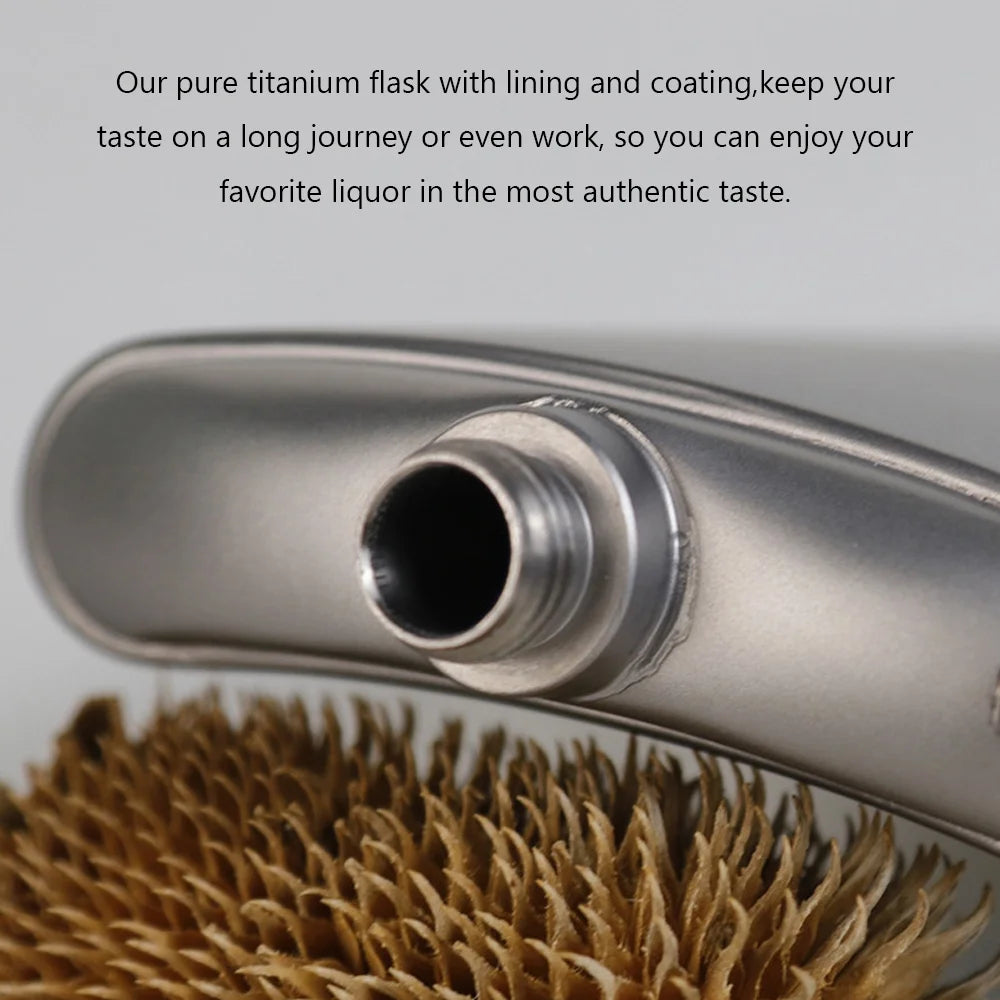 Titanium Flask Hip Flagon with Screw Clip Ultralight Hydration Flat Bottle with Ti Funnel P26149