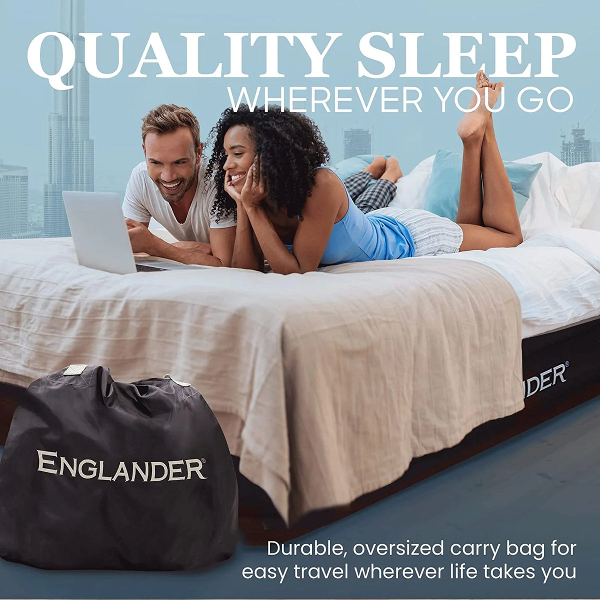 Queen Size Microfiber Air Mattress with Built-in Pump and Carry Bag I458