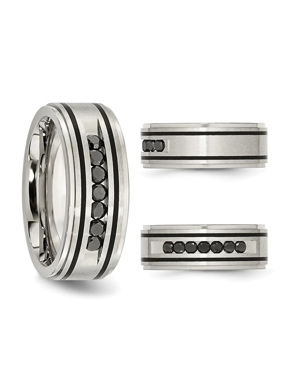 Black Diamond Stainless Steel Band Ring C8458