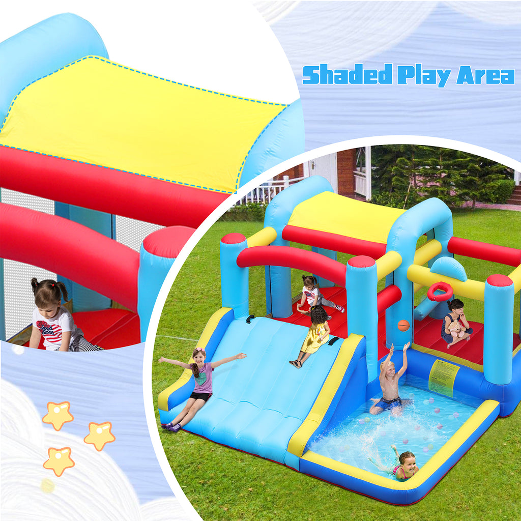 Inflatable Water Slide Bounce House with Splash Pool & Basketball Rim O335570