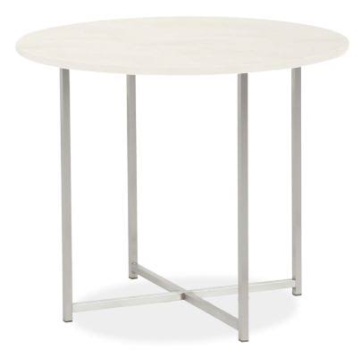 White Quartz Top Round End Table with Stainless Steel Base O75863