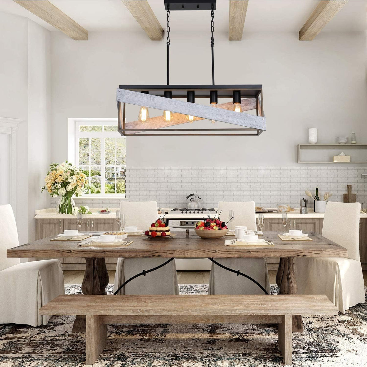 Antique Gold and Black Wood Pendant Light A36340
