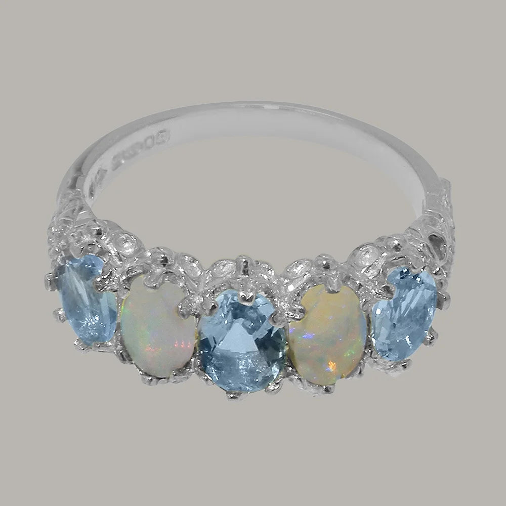 10k White Gold Natural Aquamarine & Opal Eternity Ring H768461