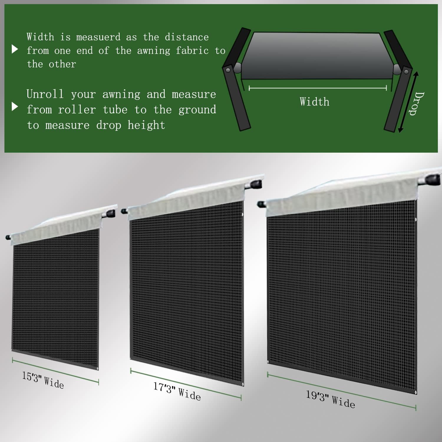 Black Mesh Awning Shade Screen 15' x 9' D6596