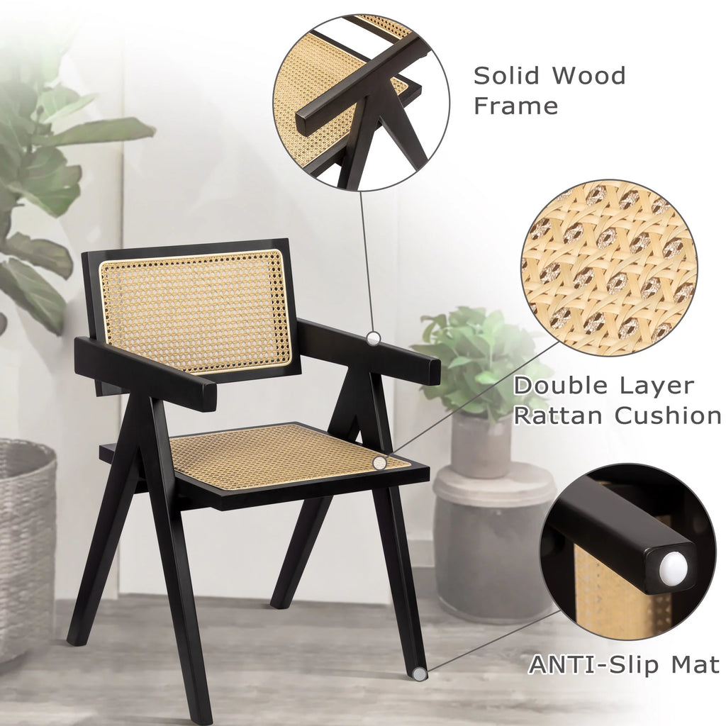 Black Rattan Dining Chairs with Arms, Set of 2 M875945
