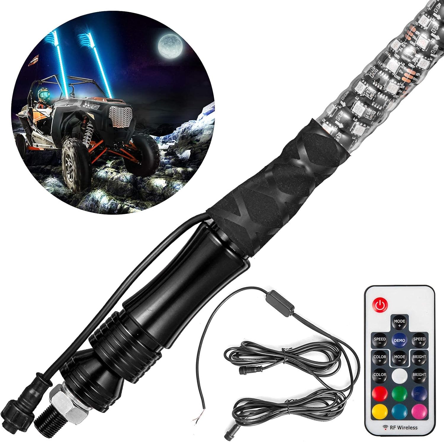 2PC 4FT 360° Spiral LED Whip Lights RGB Color Weatherproof with RF Wireless Remote Z68417