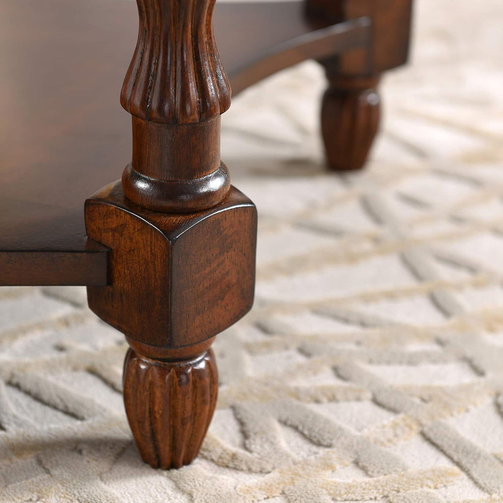 Solid Wood End Table with Tempered Glass and Storage Shelf P8489