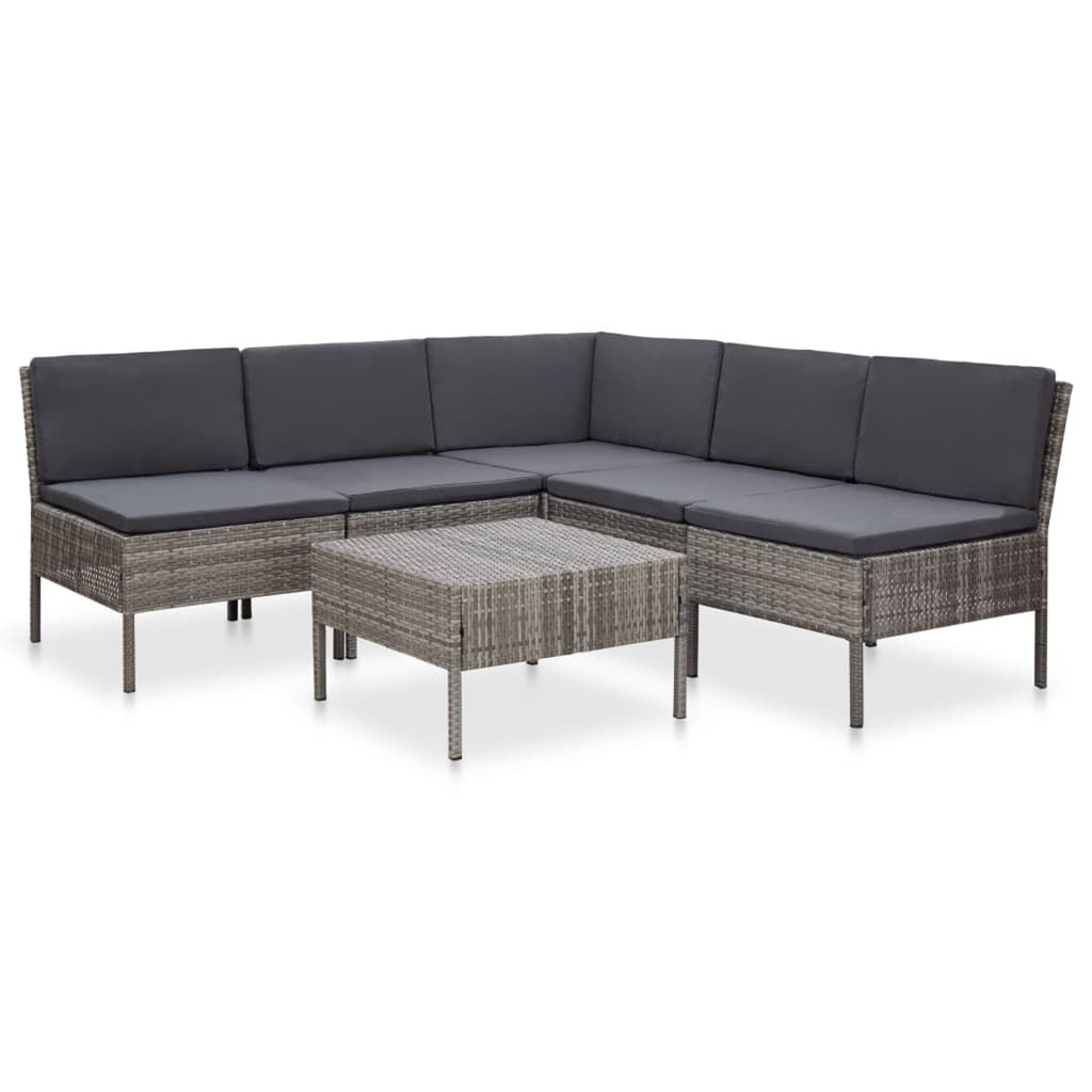 6 Piece Outdoor Conversation Set Gray Poly Rattan Patio Sectional with Coffee Table H359