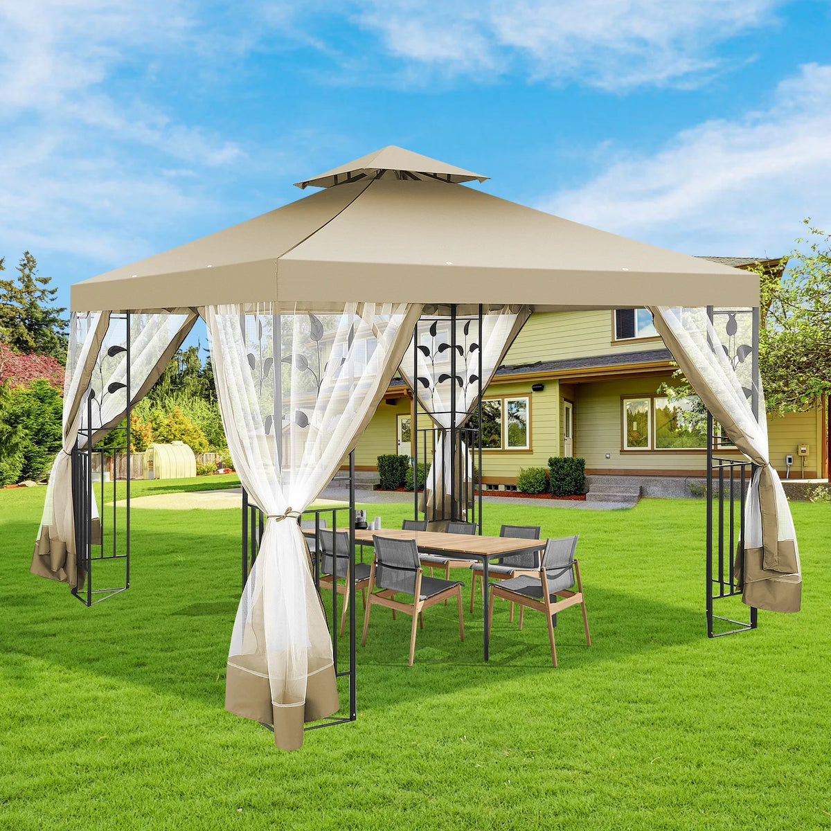 Outdoor Gazebo Canopy with 4 Detachable Mosquito Nets P3059