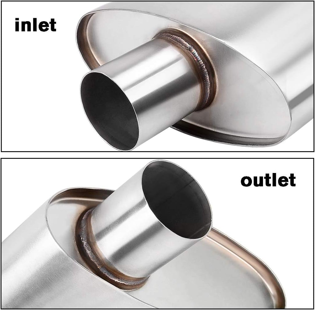 2.5" Inlet/Outlet Stainless Steel Welded Oval Muffler, 19" Overall Length, Pack of 2 N72797