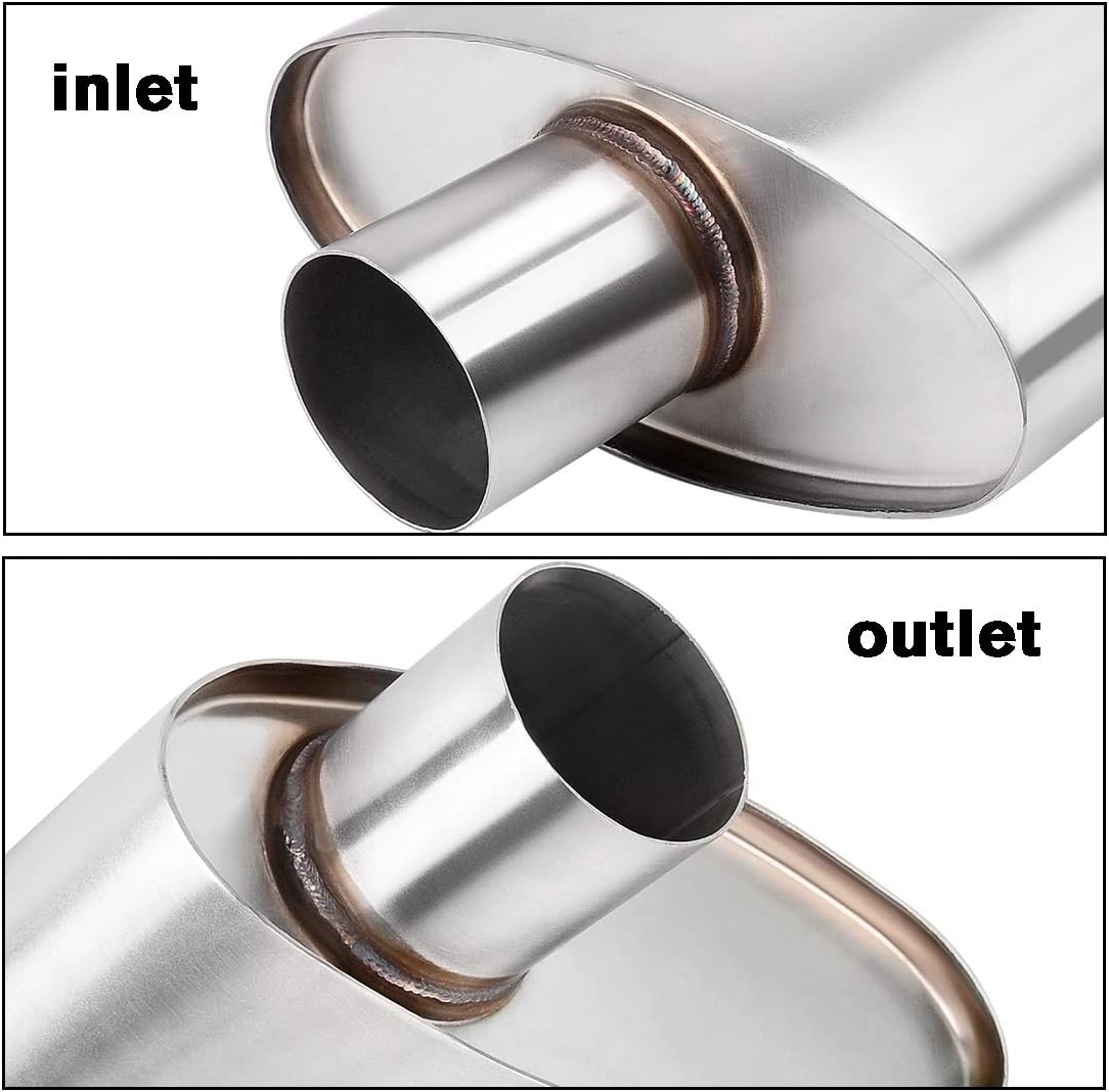 2.5" Inlet/Outlet Stainless Steel Welded Oval Muffler, 19" Overall Length, Pack of 2 N72797