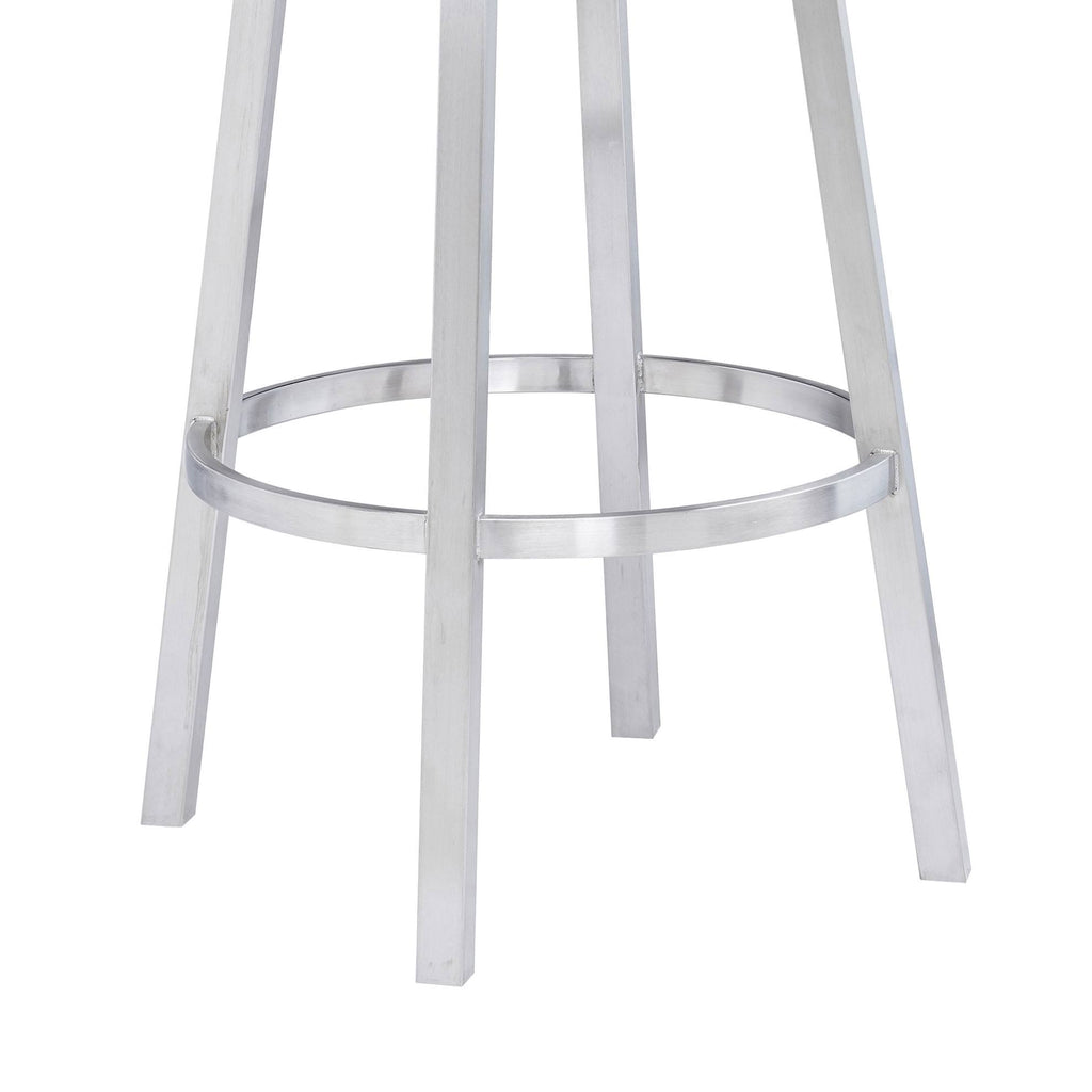 26 in. Contemporary Counter Height Barstool Brushed Stainless Steel Finish White Faux Leather M531