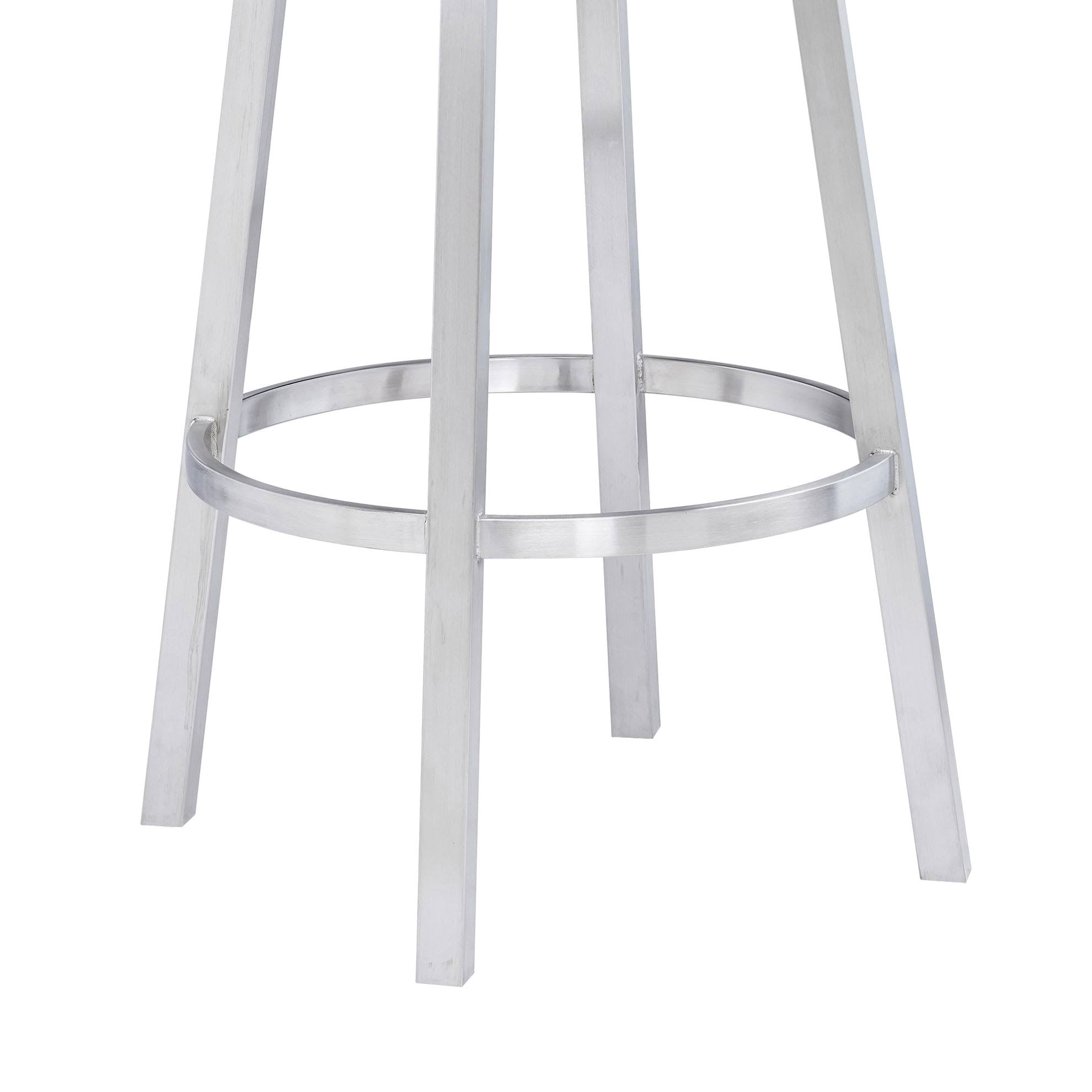 26 in. Contemporary Counter Height Barstool Brushed Stainless Steel Finish White Faux Leather M531