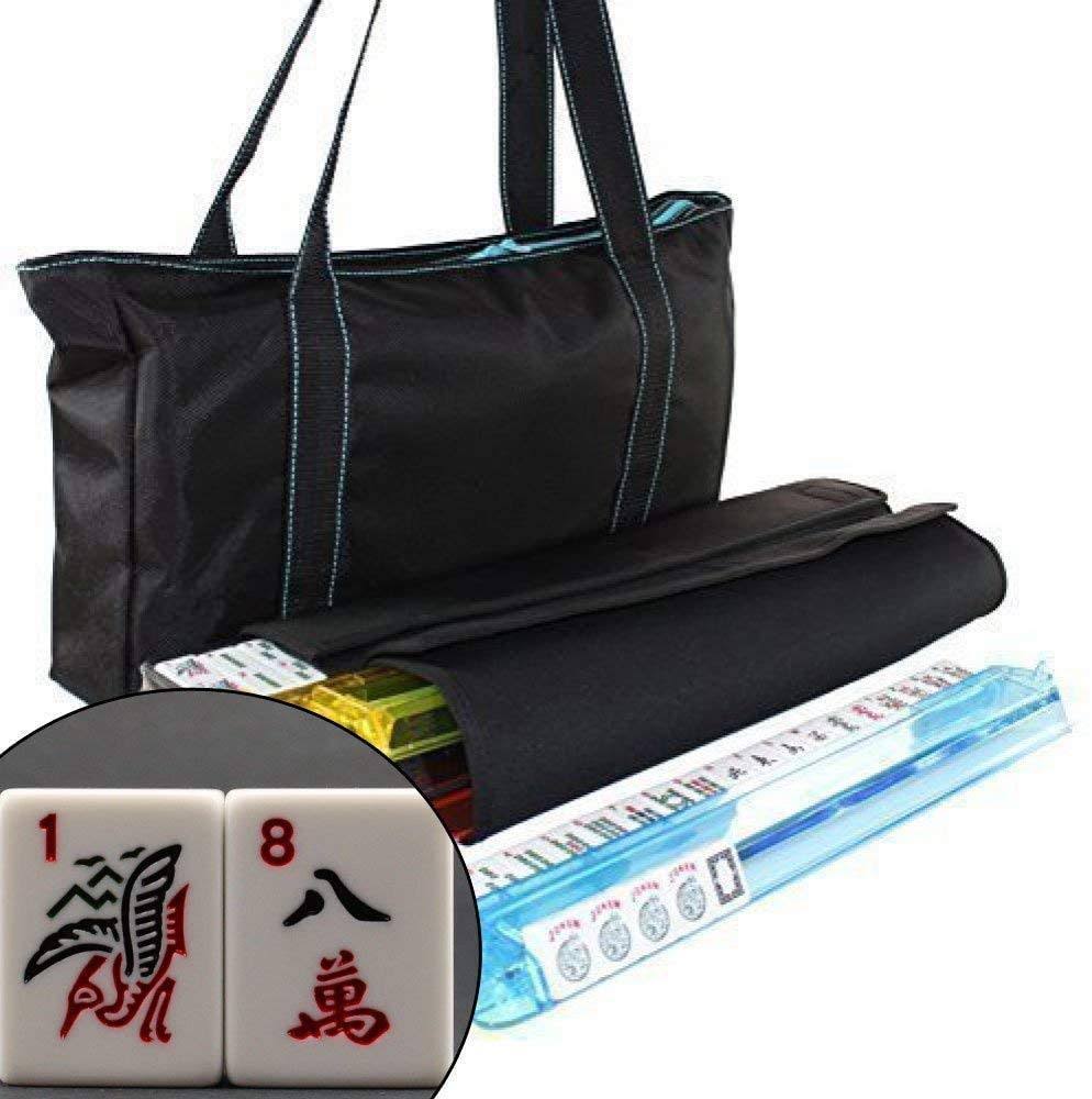 Waterproof Black Nylon Mahjong Set Bag with Blue Stitches Y986
