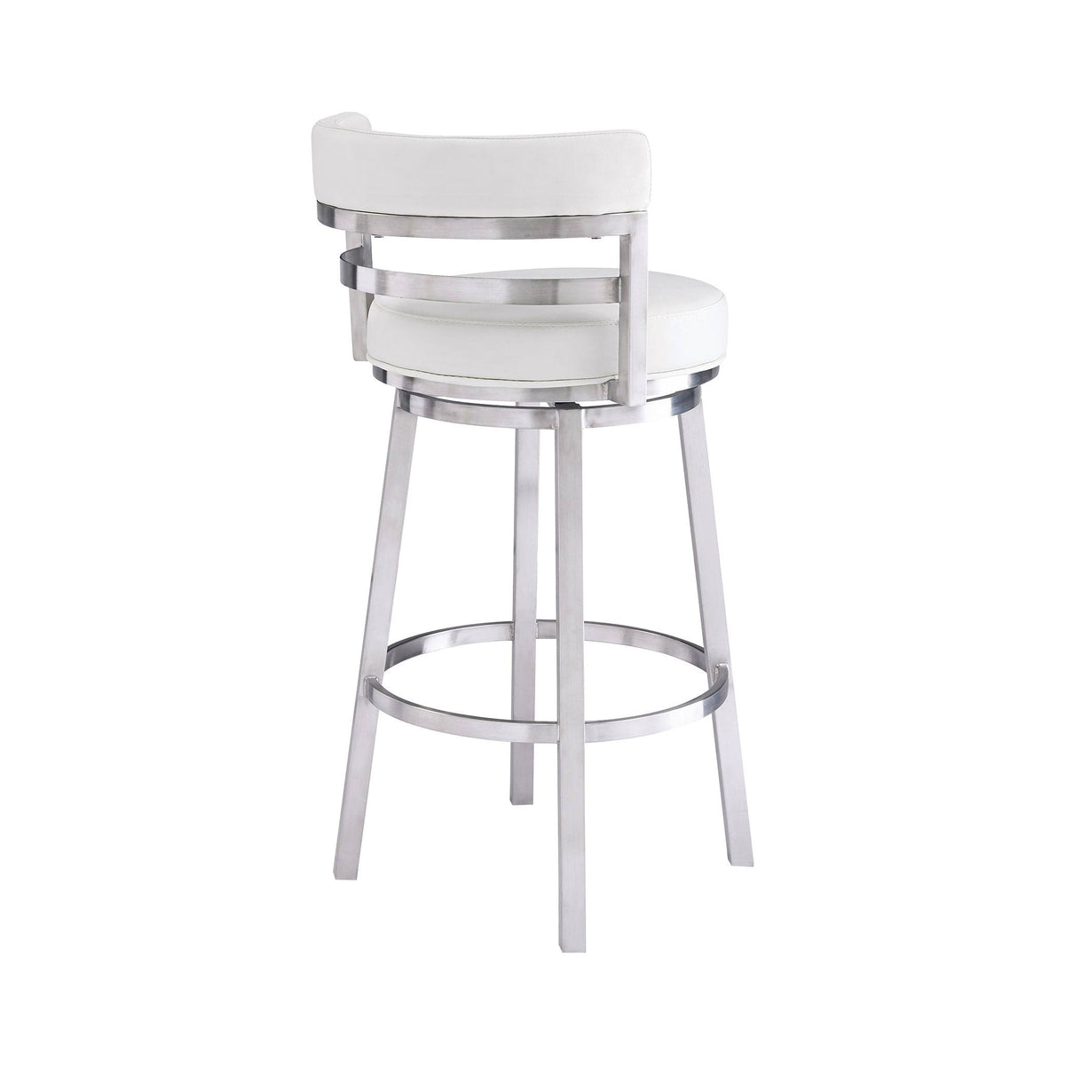 26 in. Contemporary Counter Height Barstool Brushed Stainless Steel Finish White Faux Leather M531