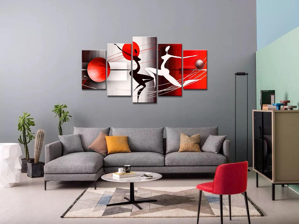 Red and Black Framed Canvas Art 5 Panels W60”x H30” K68325