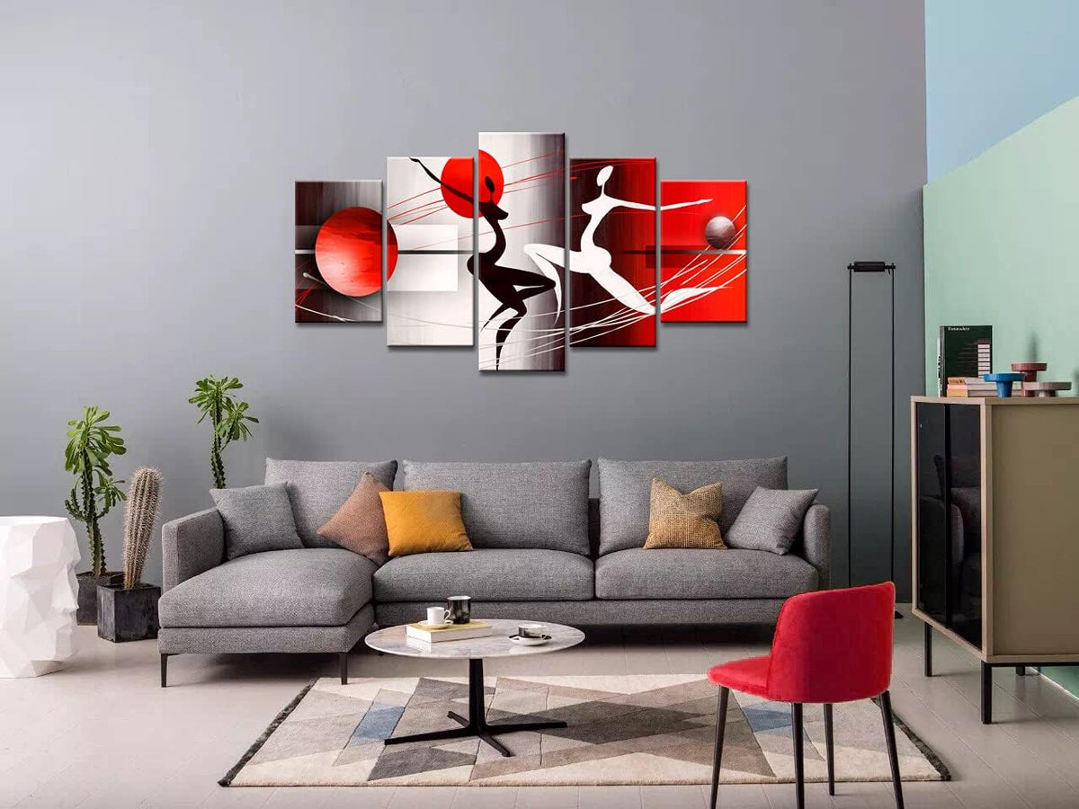 Red and Black Framed Canvas Art 5 Panels W60”x H30” K68325