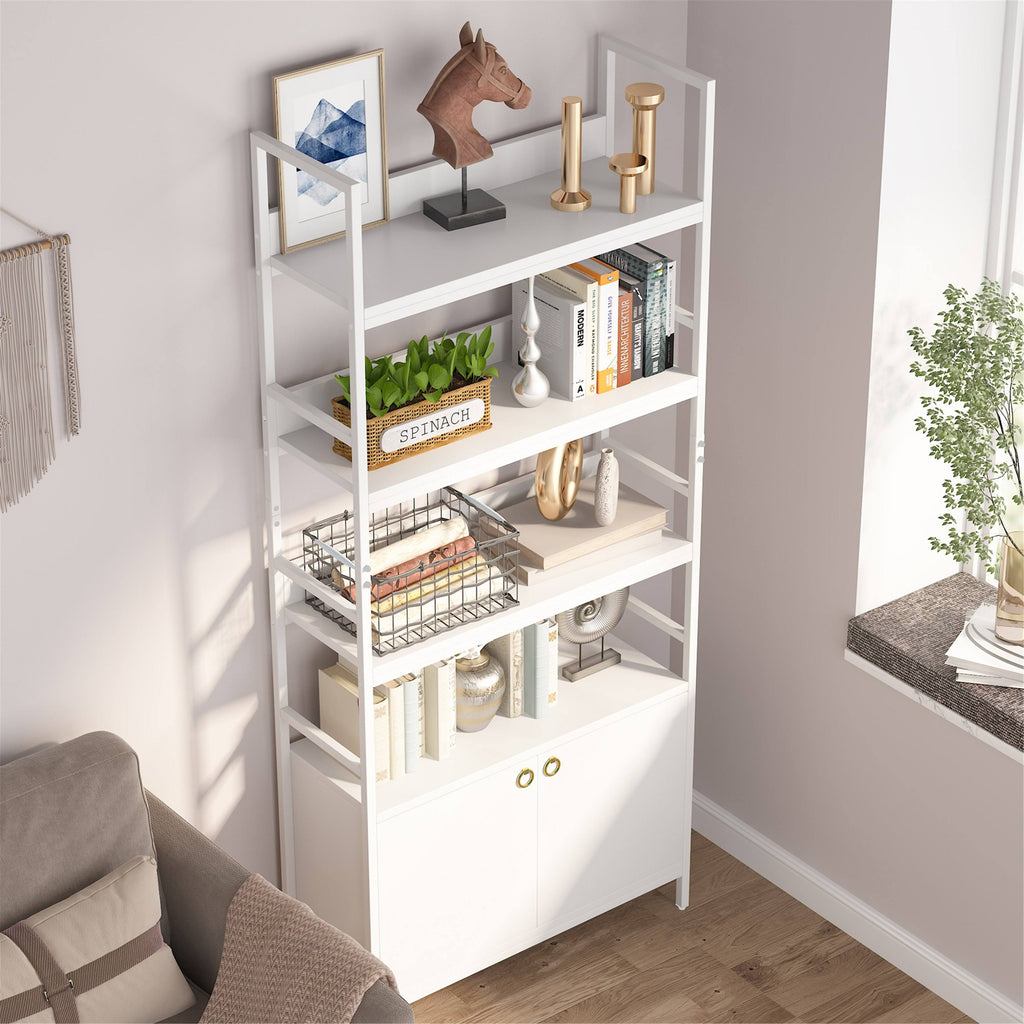 White Bookcase with Storage Cabinet H492