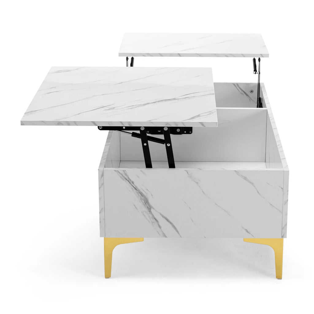 Modern White Lift Top Marble Coffee Table with Storage R500
