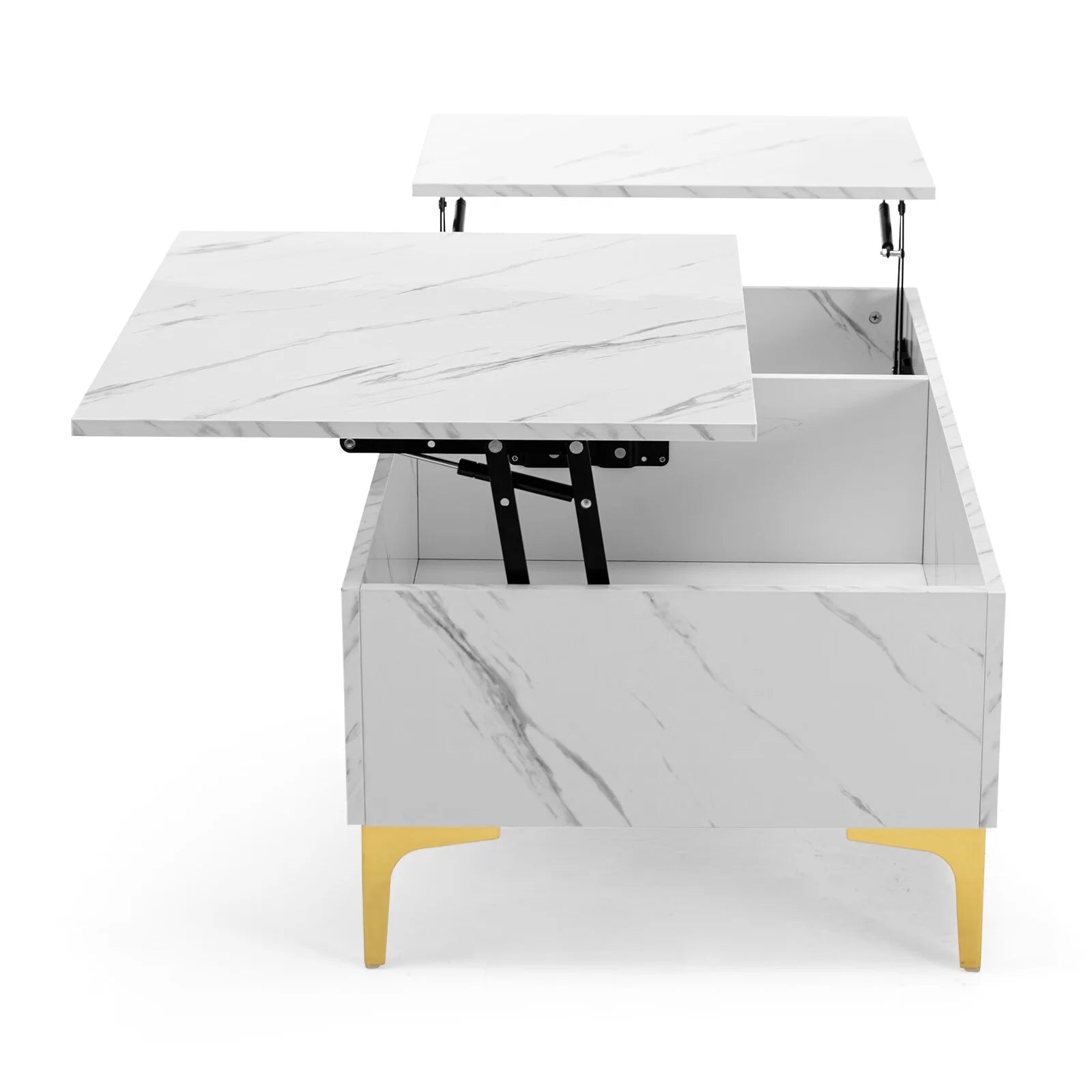 Modern White Lift Top Marble Coffee Table with Storage R500