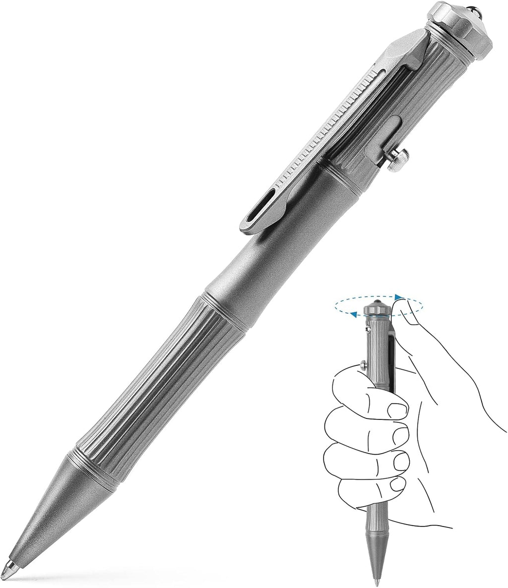 Titanium Metal Bolt Action Pen with Clip and Glass Breaker Tool (Gray) H86464