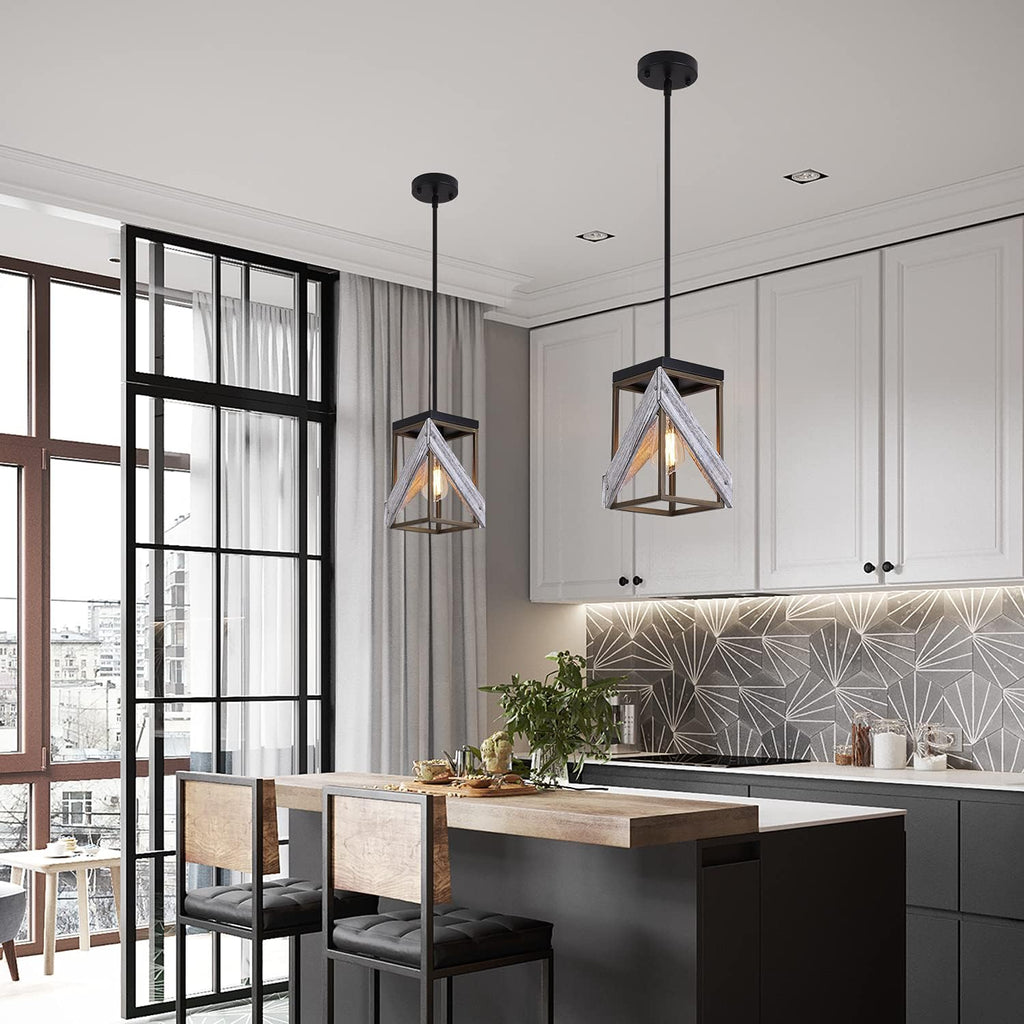 Antique Gold and Black Wood Pendant Light A36340