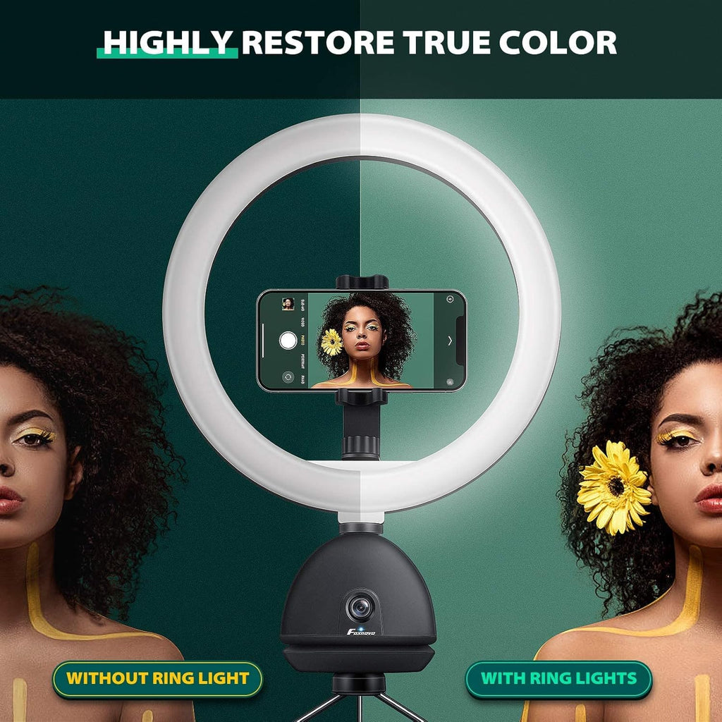 Auto Face Tracking Phone Holder with 10'' Selfie Ring Light and Tripod Stand Y108375