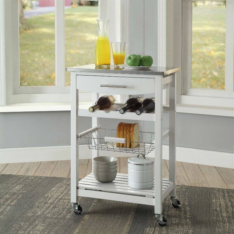 White Wood Kitchen Island Storage Cart U847