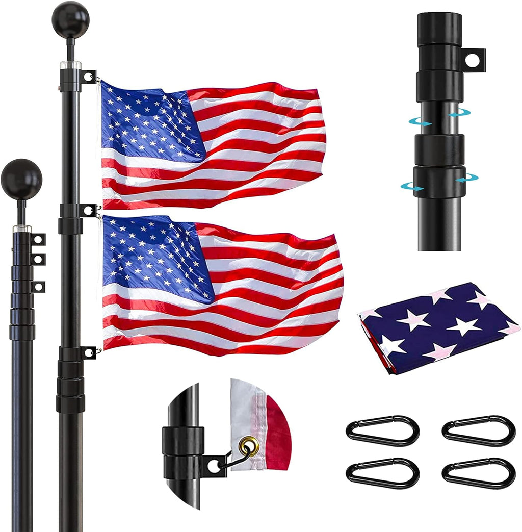 20FT Telescoping Black Flag Pole Kit with 3x5 American Flag R296131