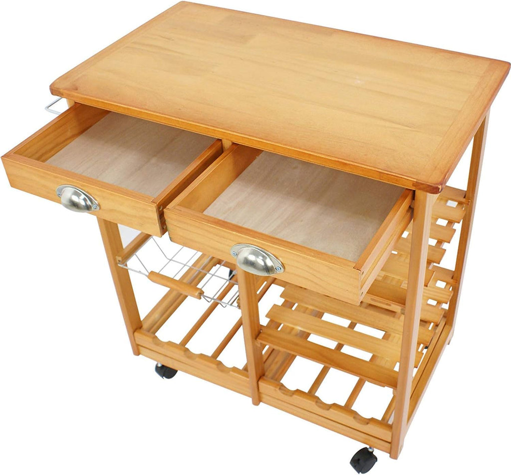 Wood Rolling Kitchen Island Storage Cart with Drawer Shelves Basket Q4035
