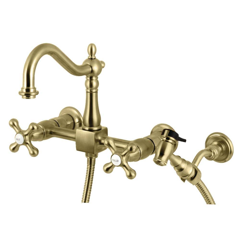 Polished Nickel Wall Mount Bridge Kitchen Faucet with Brass Sprayer K9979