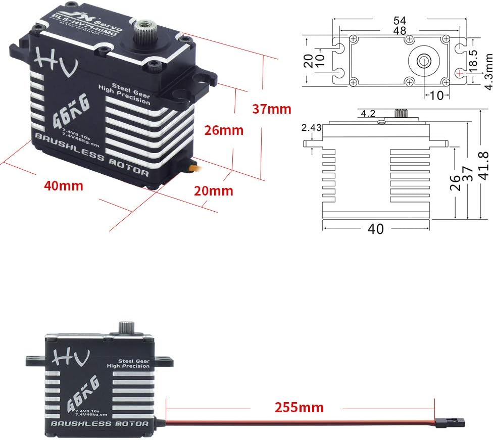 46kg Brushless High Precision Steel Gear Full CNC Digital Servo Motor Pack of 2 V140766