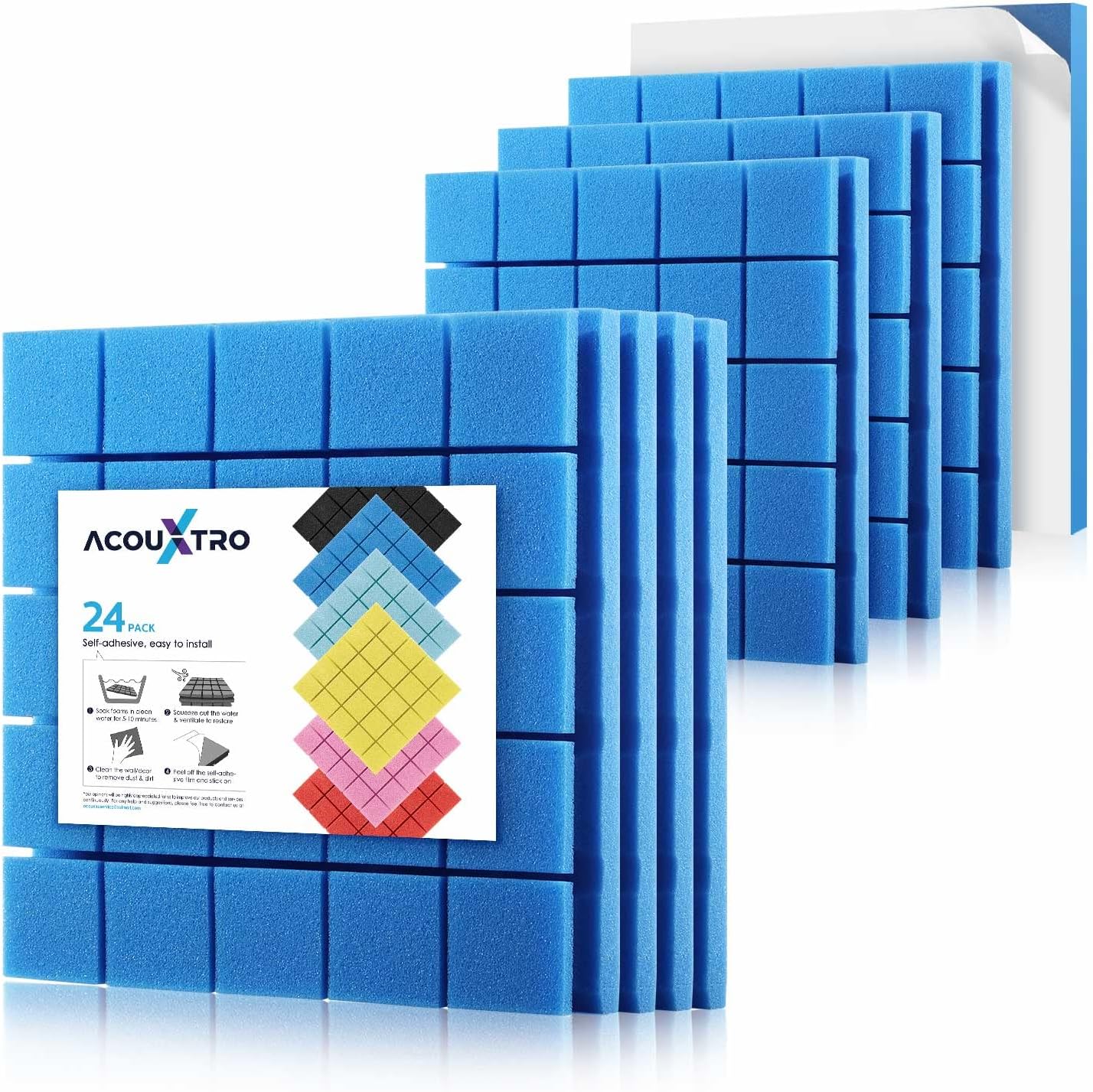 24 Pack Black Acoustic Foam Panels, 12x12x2 inches L8922