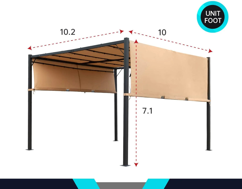 Tan Metal Gazebo Canopy Tent with Sliding Adjustable Canopy N8522