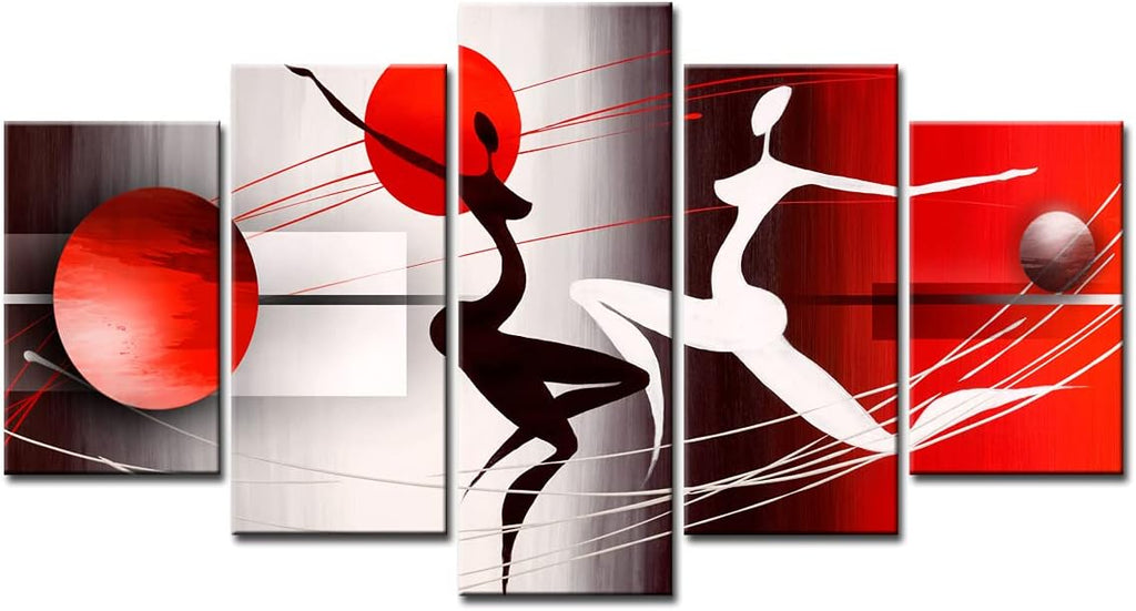 Red and Black Framed Canvas Art 5 Panels W60”x H30” K68325