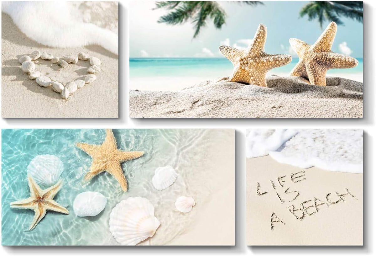 Beach Picture Seashell Painting Print Canvas Artwork (Overall 36 W x 24 H) V965