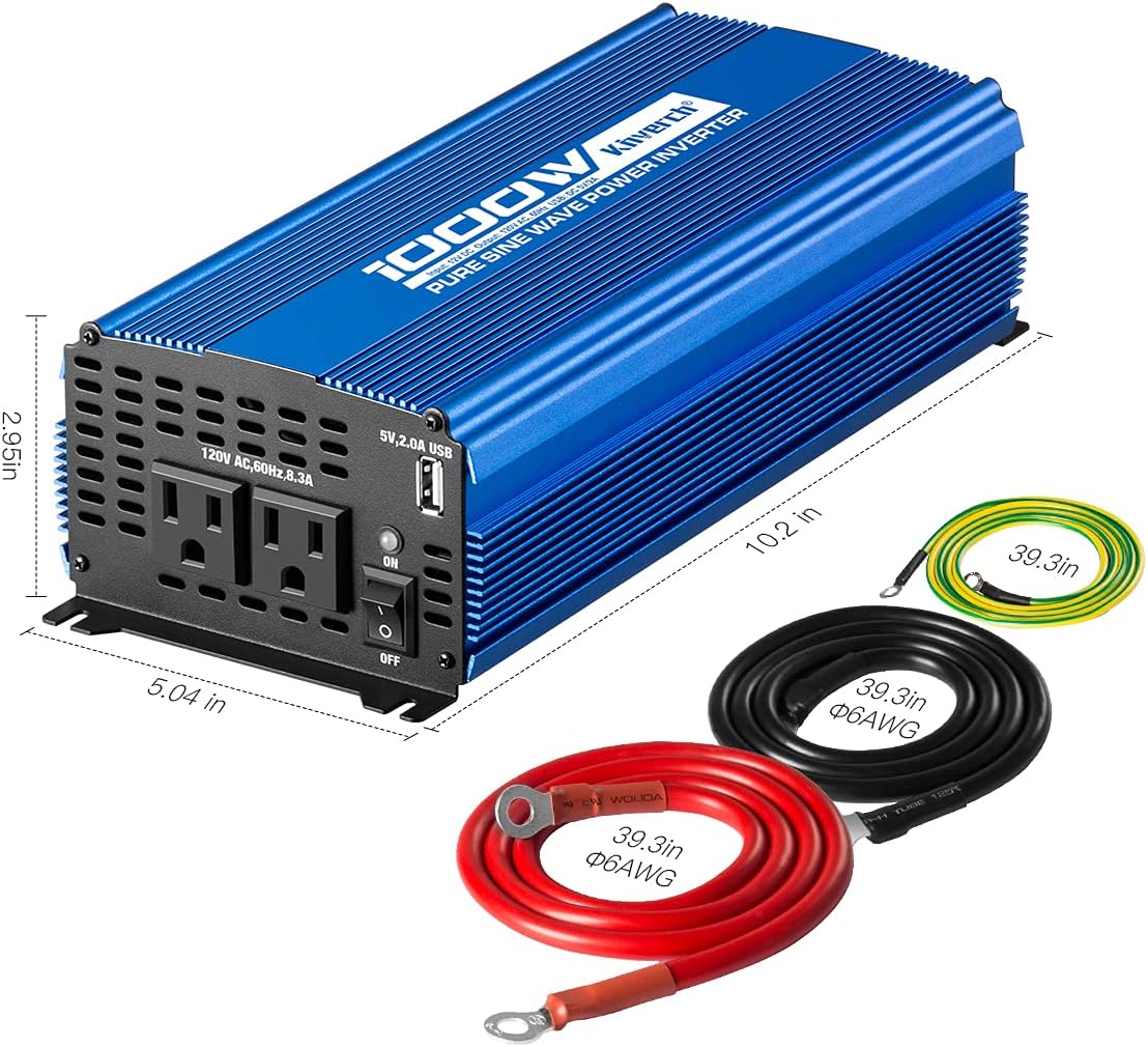 1500W Pure Sine Wave Power Inverter 12V DC to 110V AC Car Inverter with Bluetooth 2AC Outlets USB Port L515