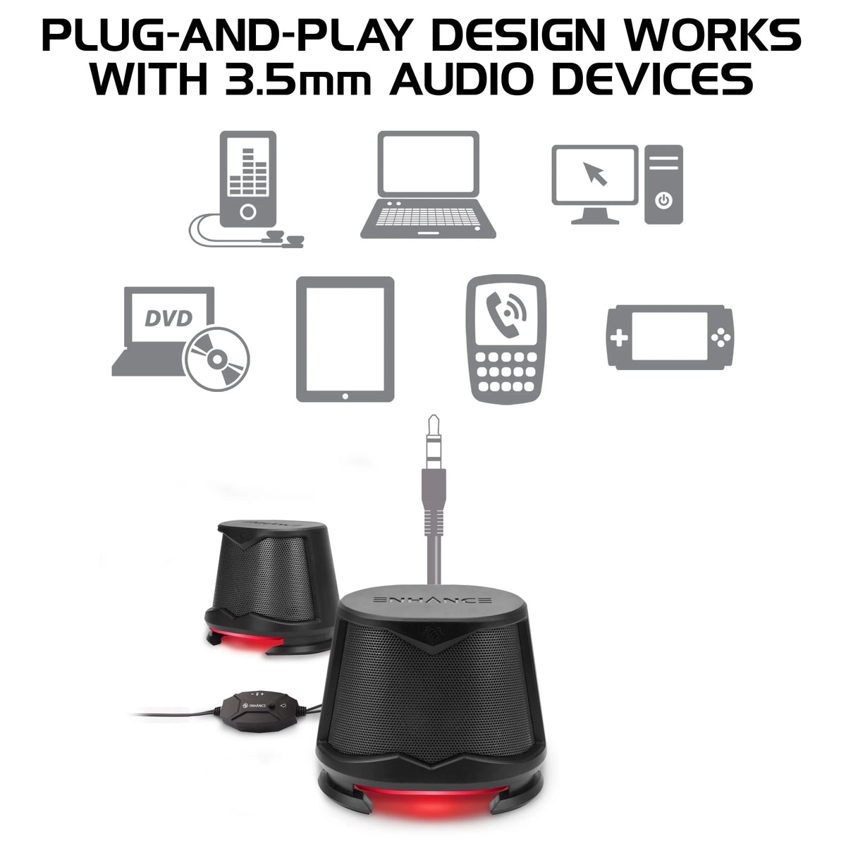 High Excursion Speakers with Red LED Lights, 10W Peak, 3.5mm Wired M758