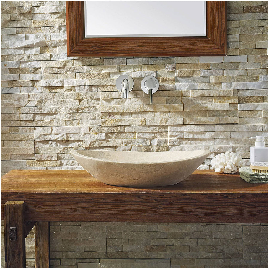 Beige Travertine Marble Bathroom Vessel Sink A99428