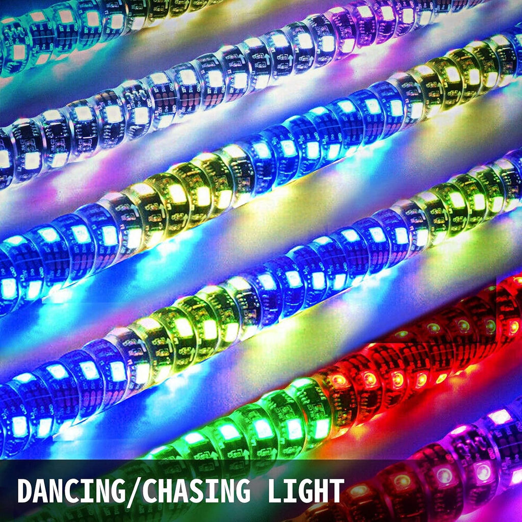 2PC 4FT 360° Spiral LED Whip Lights RGB Color Weatherproof with RF Wireless Remote Z68417