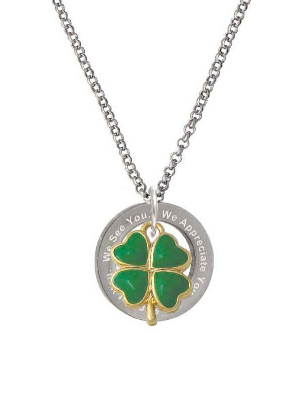 Opaque Green Four Leaf Clover Ring Necklace P53790